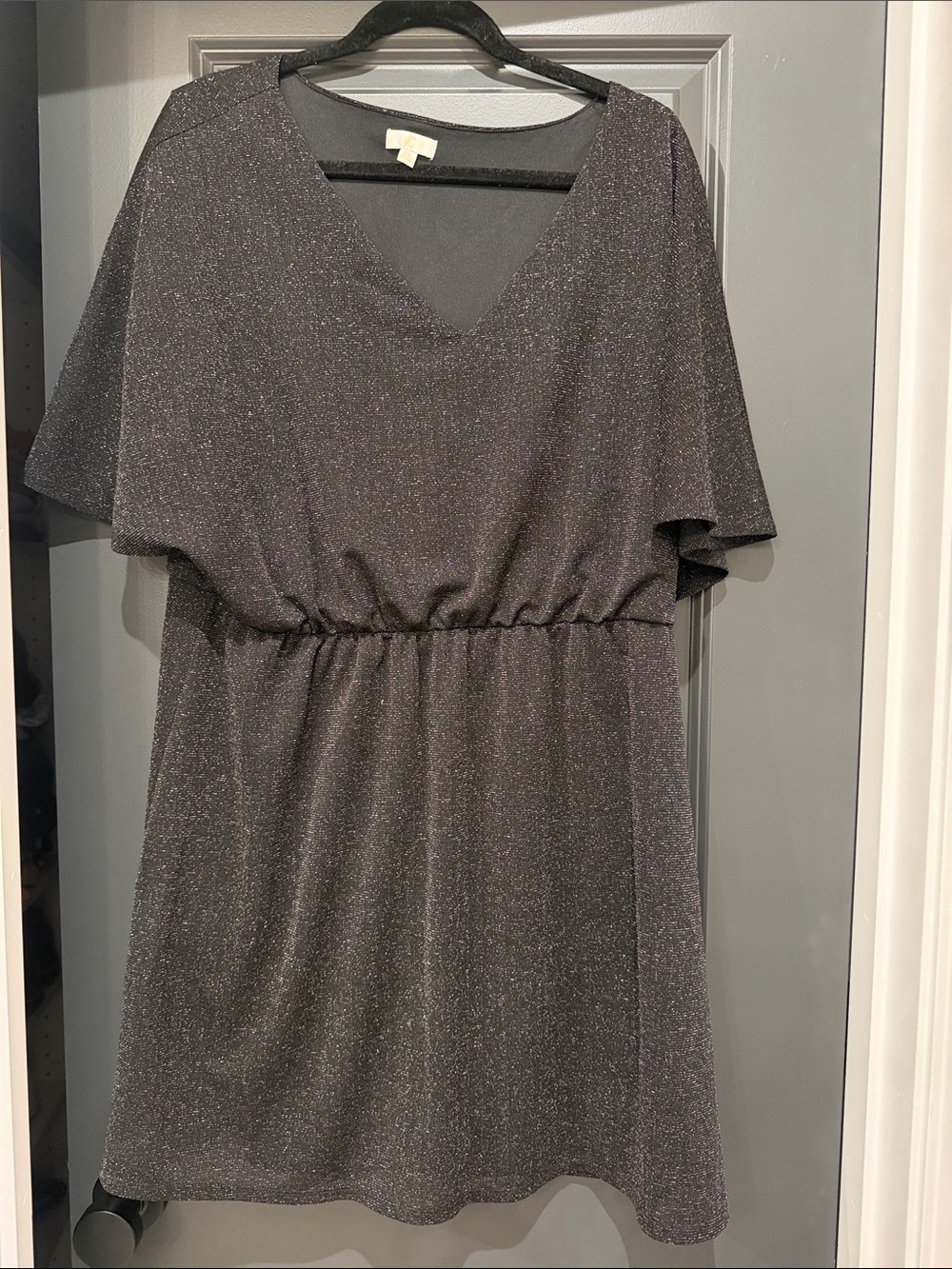Charming Charlie Sparkle V-Neck Elastic Waist Black Dress
